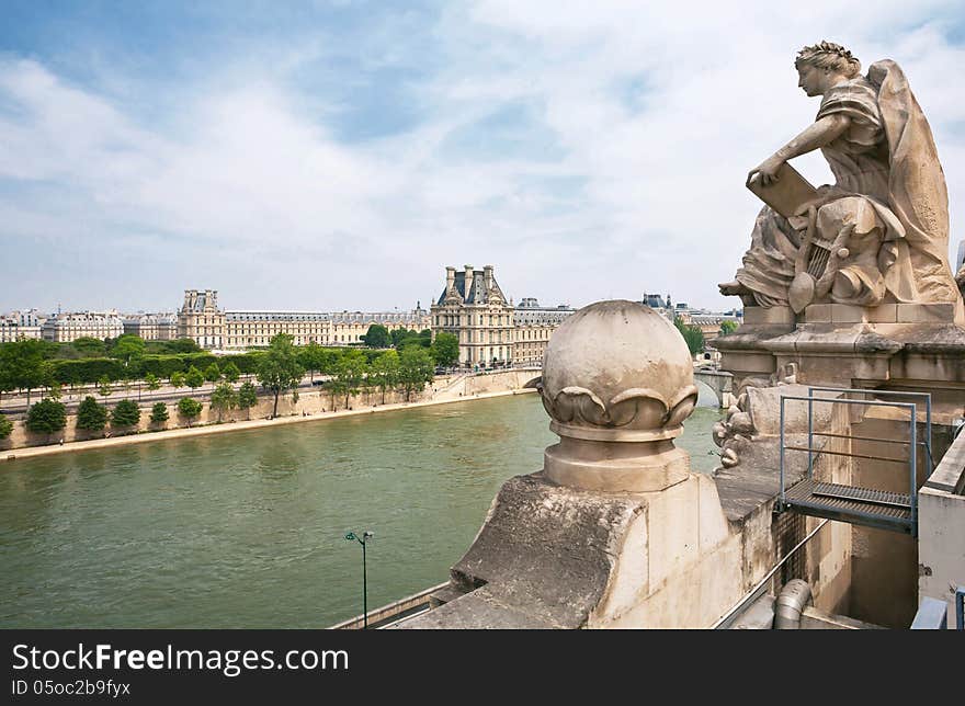 The Louvre Museum as seen from the Museum Orsay, Paris. France