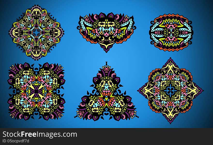 Set of damask ornamental design elements. Set of damask ornamental design elements