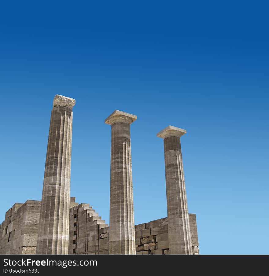 Ancient Greece antique temple facade ruins Acropolis Lindos. Ancient Greece antique temple facade ruins Acropolis Lindos