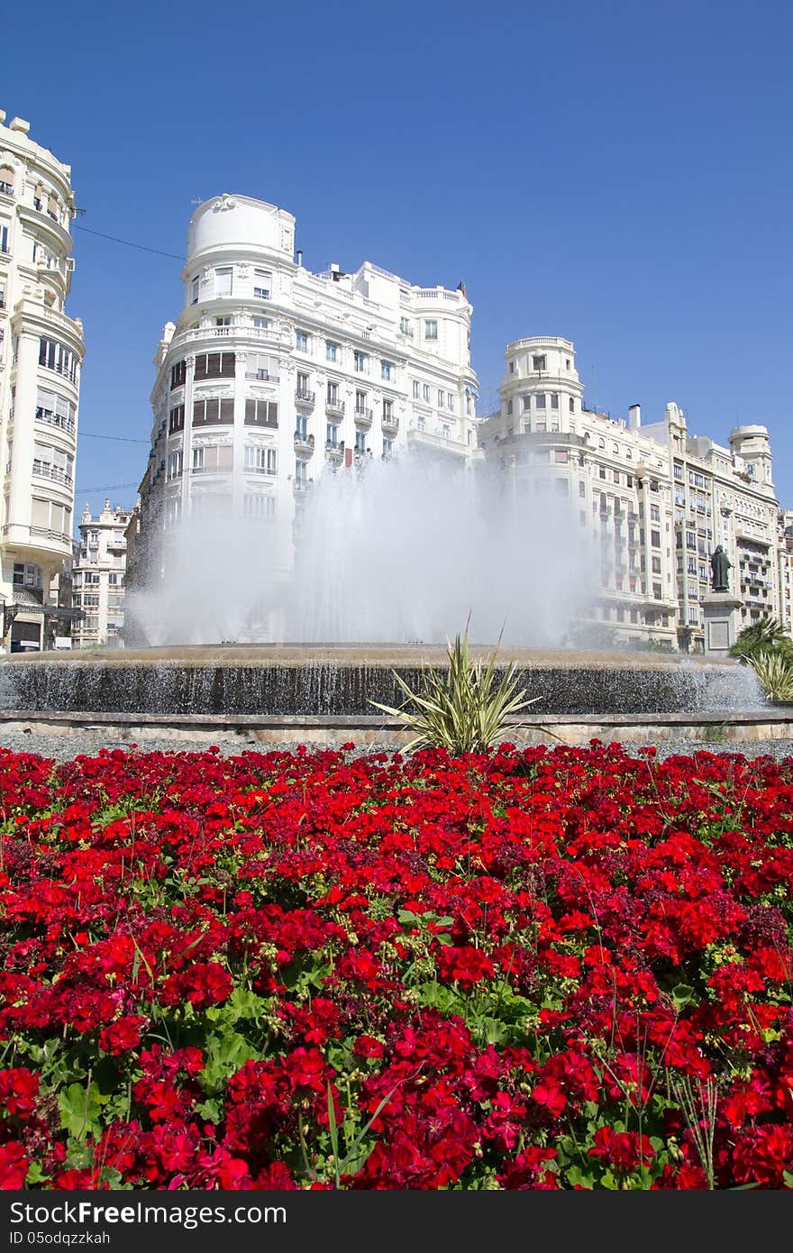 The Valencia, Spain Fountain in the main square.