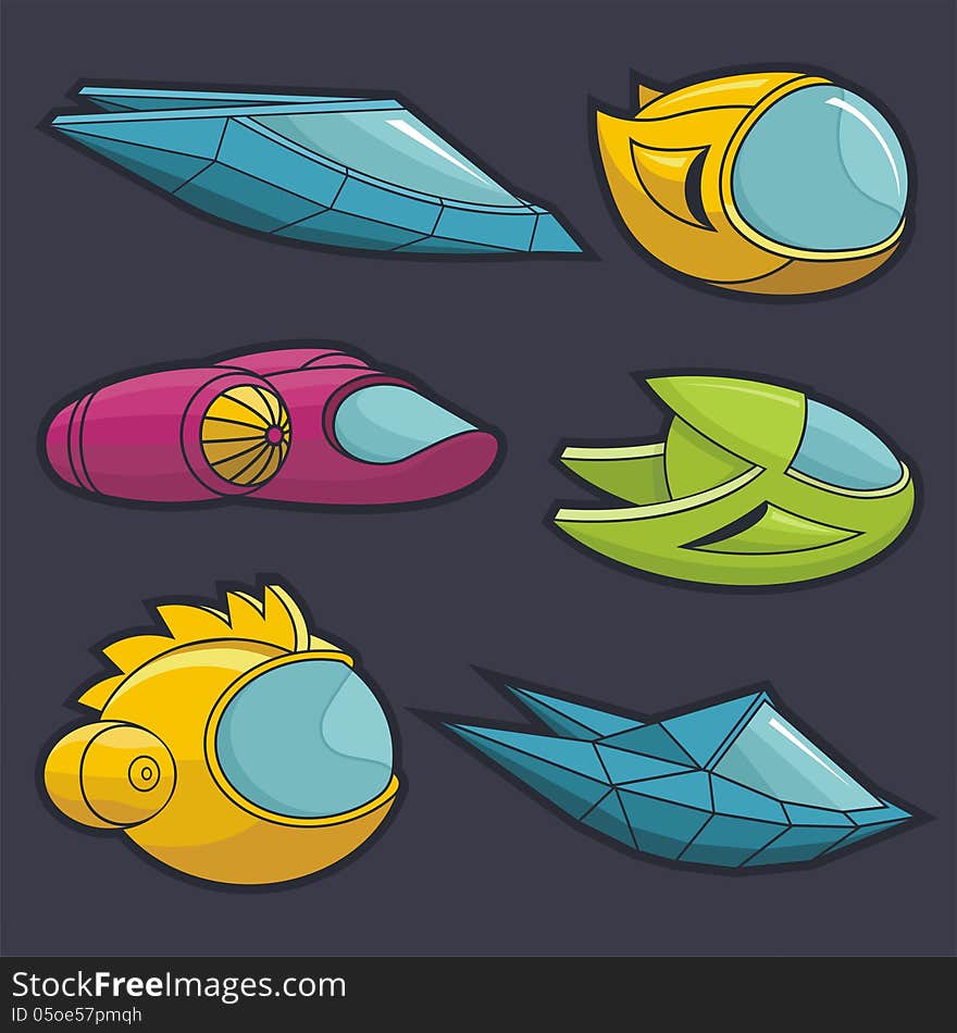 A vector illustration of a collection of colorful rockets icons. A vector illustration of a collection of colorful rockets icons