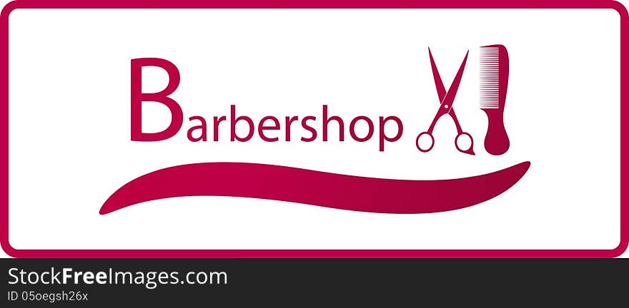 Red symbol of barbershop with comb and scissors silhouette. Red symbol of barbershop with comb and scissors silhouette