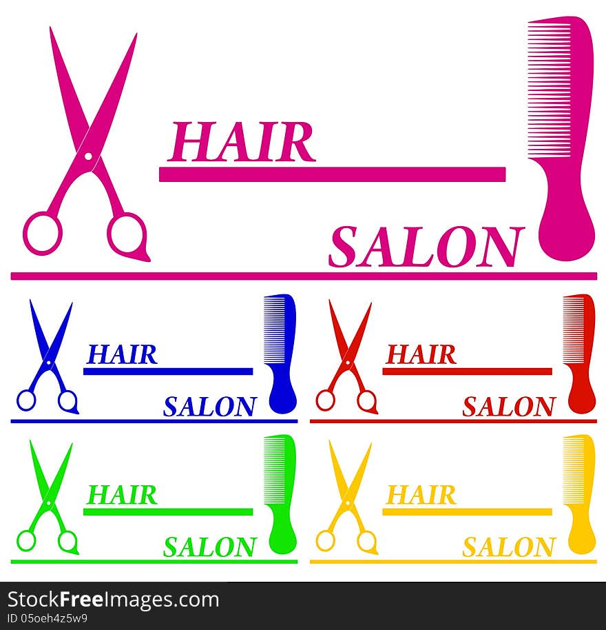 Set colorful hair salon symbols and place for text