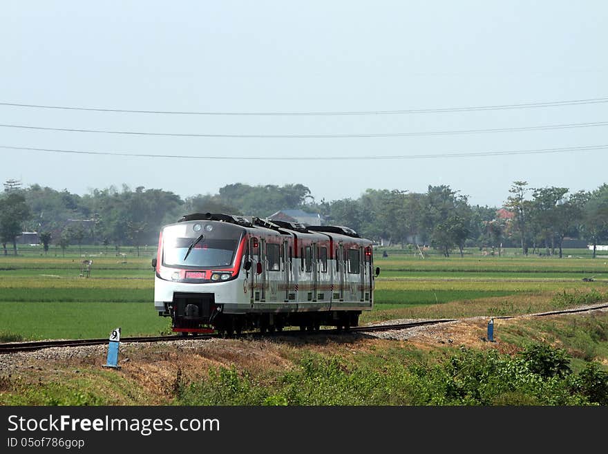 Railbus cross the border between Solo and Sukoharjo