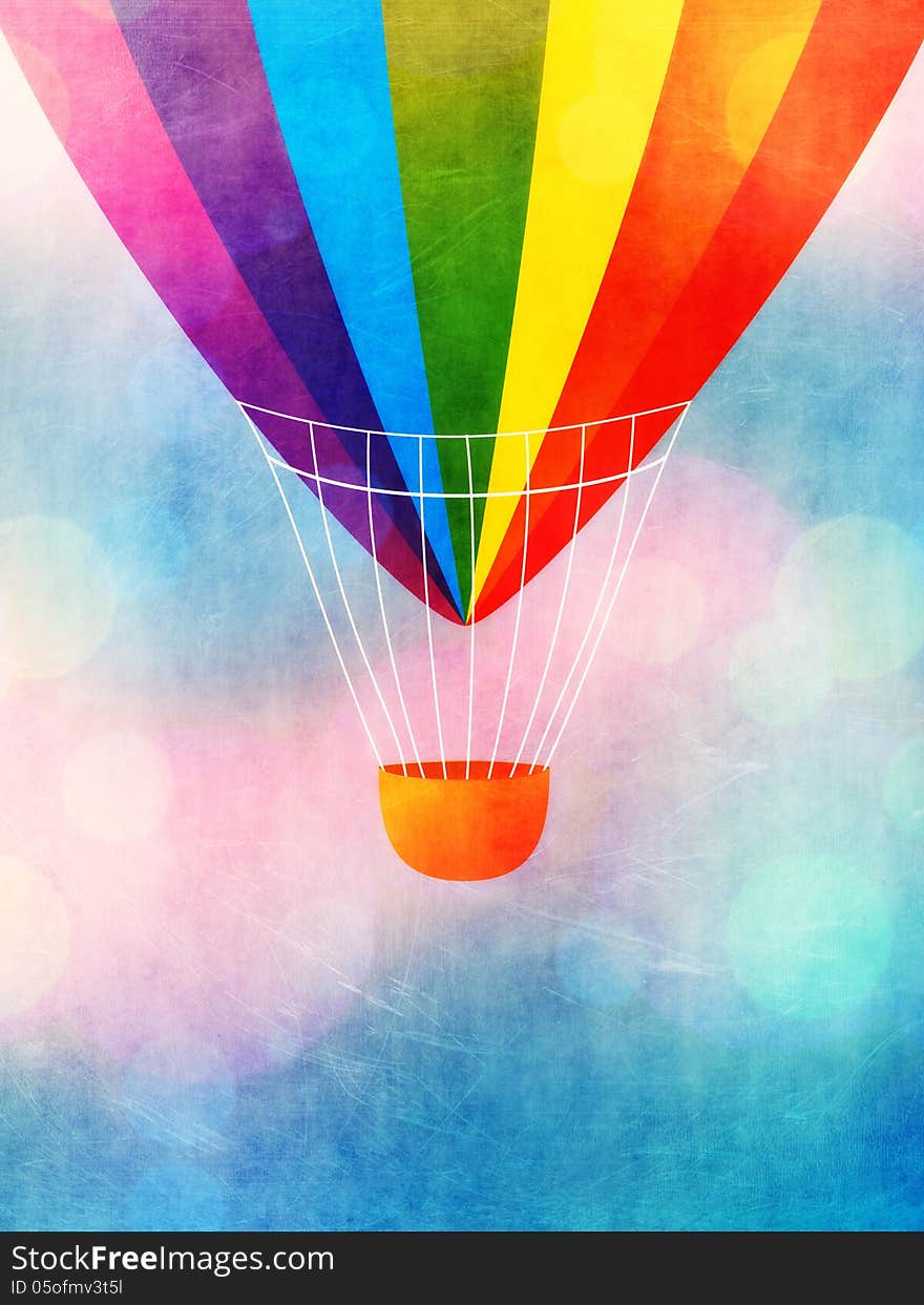 Colorful illustration of hot air balloon of different colors.