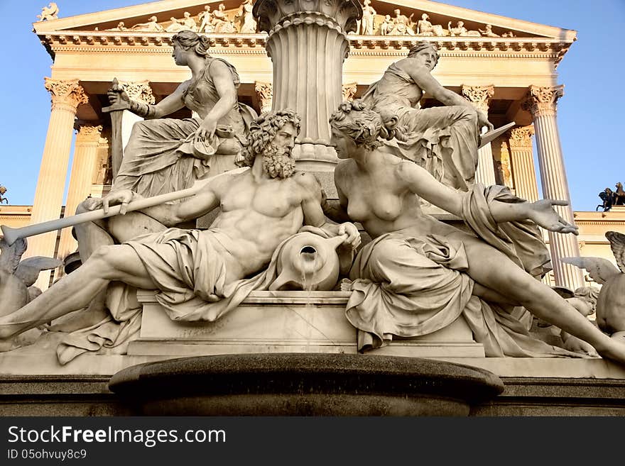 Pallas-Athena-Brunnen Fountain in front of the Austrian Parliament in Vienna, Austria