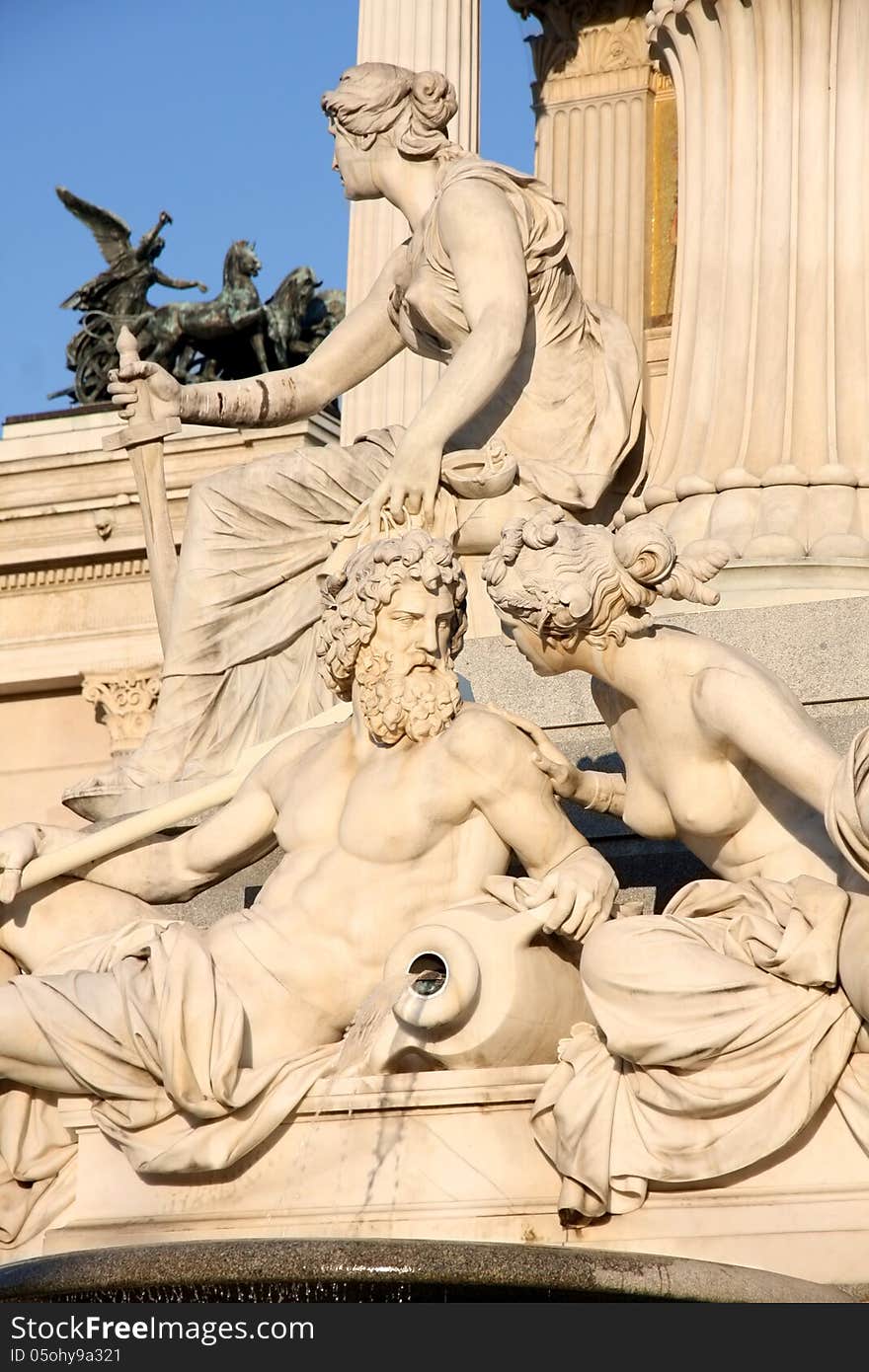 Pallas-Athena-Brunnen Fountain in front of the Austrian Parliament in Vienna, Austria