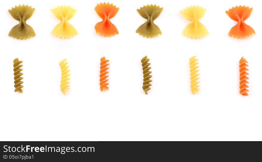 Composition Of Different Pasta In Three Colors.