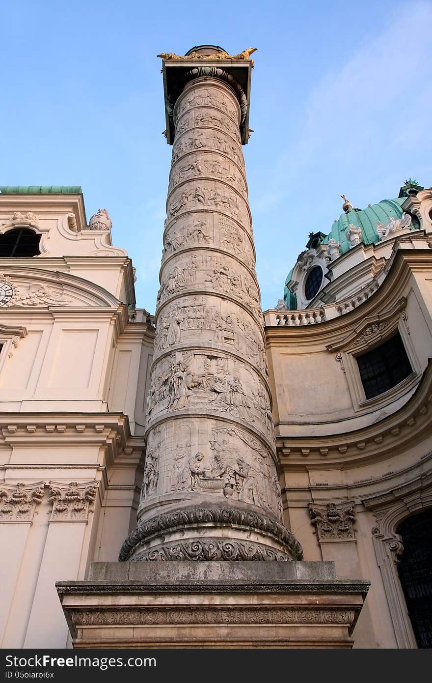 Beautiful baroque Karlskirche Church in Vienna, Austria