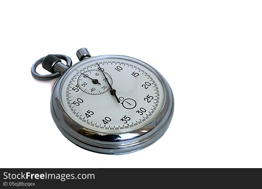 Stopwatch in shiny metal frame. Presented on a white background. Stopwatch in shiny metal frame. Presented on a white background