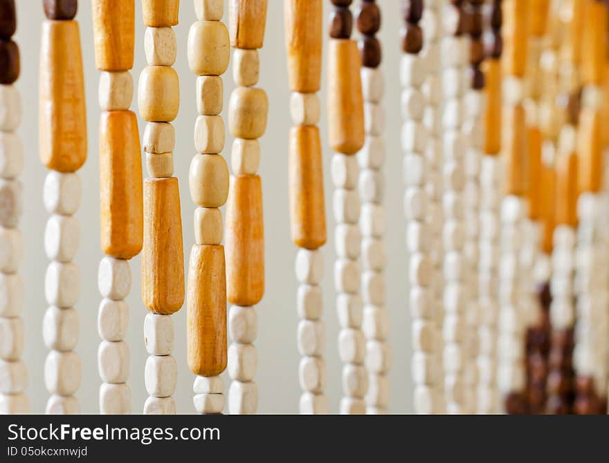 Wood bead curtain closeup. Wood bead curtain closeup