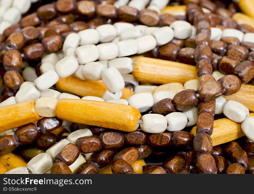 Closeup of curtain wooden beads