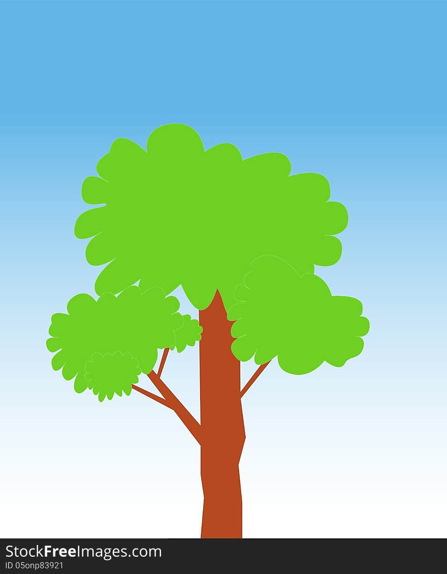 Vector tree for illustration with gradation background, from blue to white