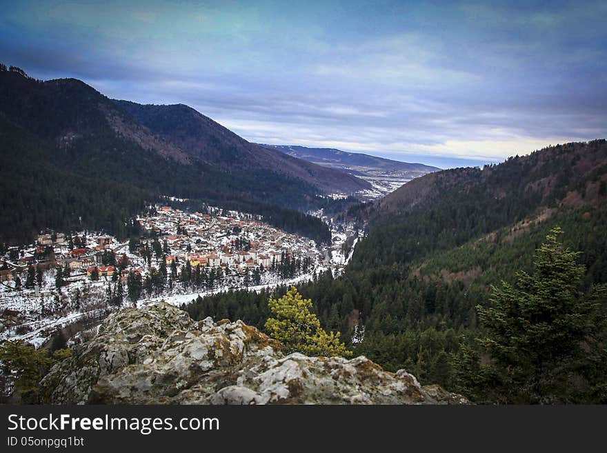 Village In Winter Time