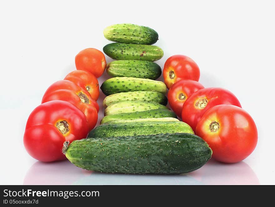 Vegetables in the form of roads (cucumbers and tomatoes). Vegetables in the form of roads (cucumbers and tomatoes)