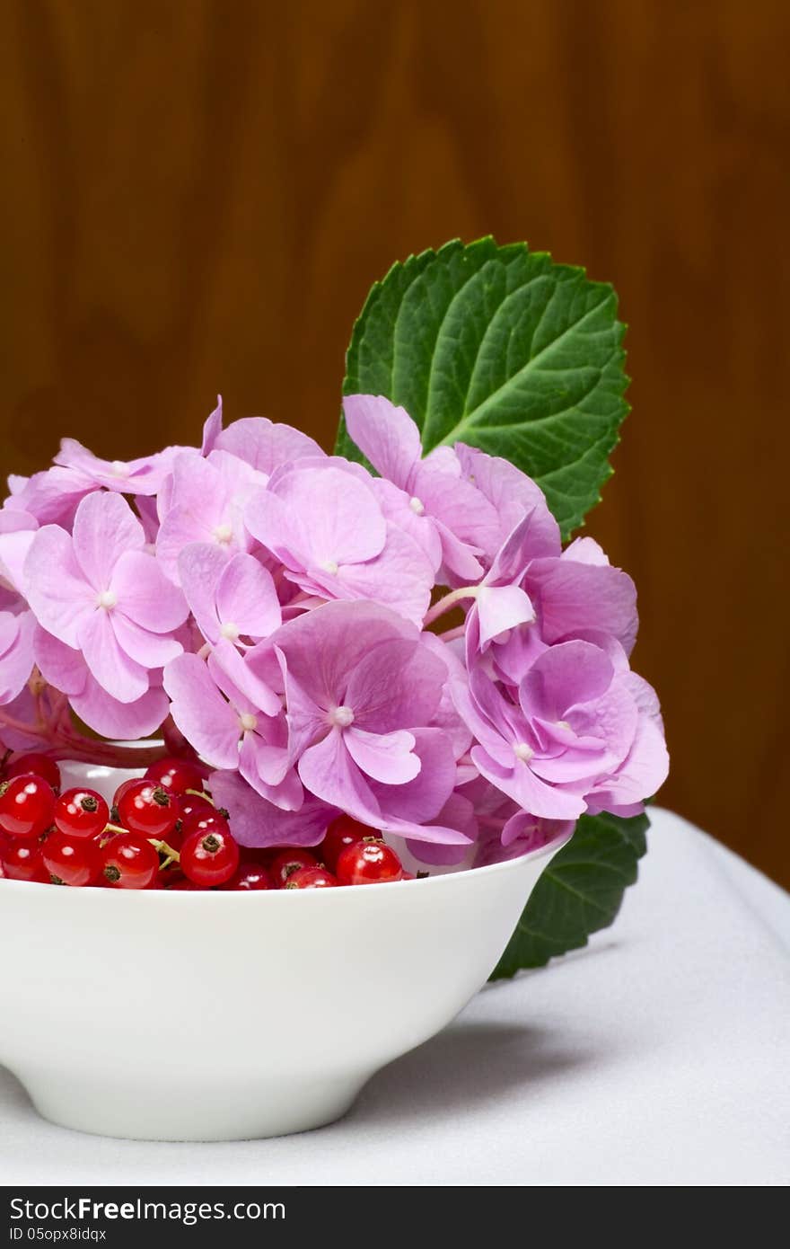 Red Currant And Pink Flowers