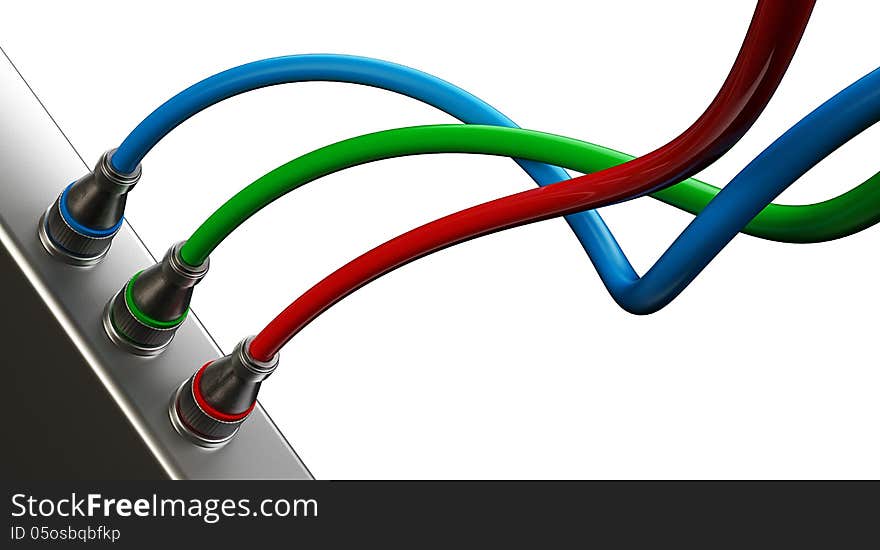 RGB cables and connectors isolated on white background