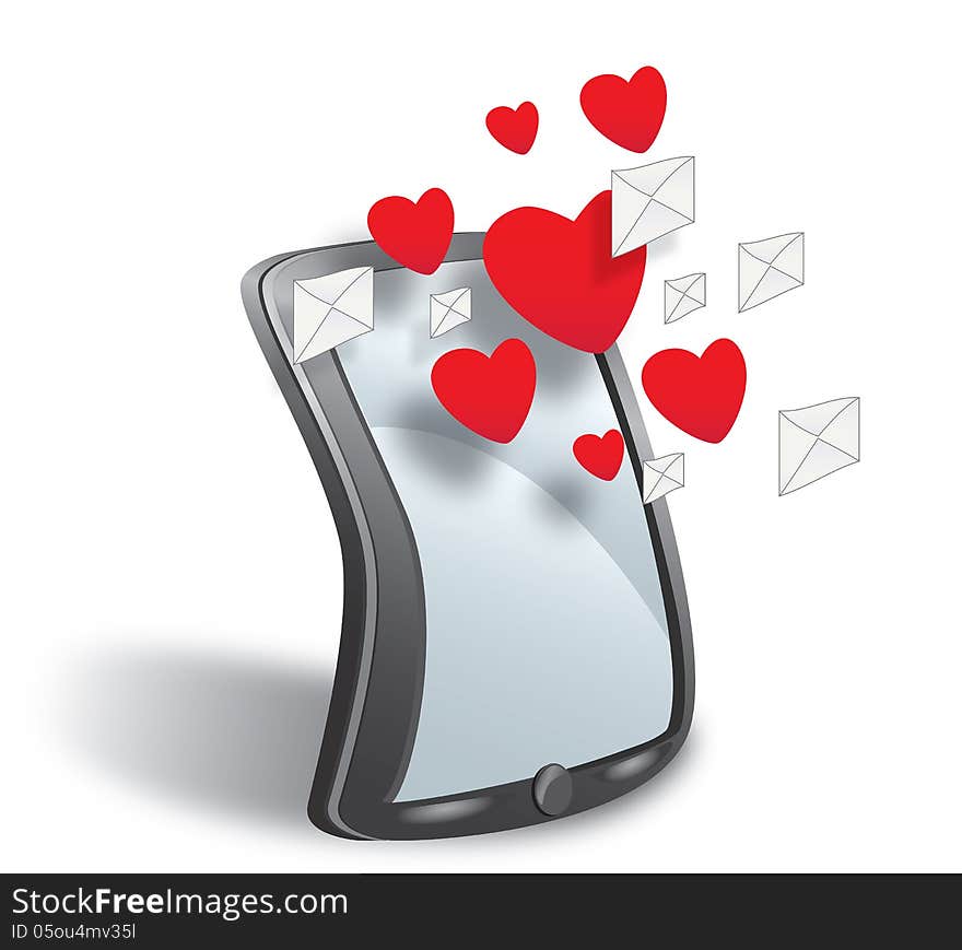 Smartphone with cloud of love sms. Smartphone with cloud of love sms