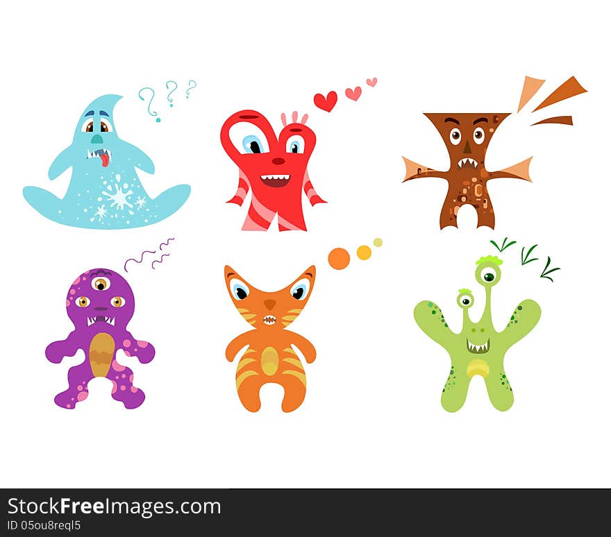 Cute colorful monster set