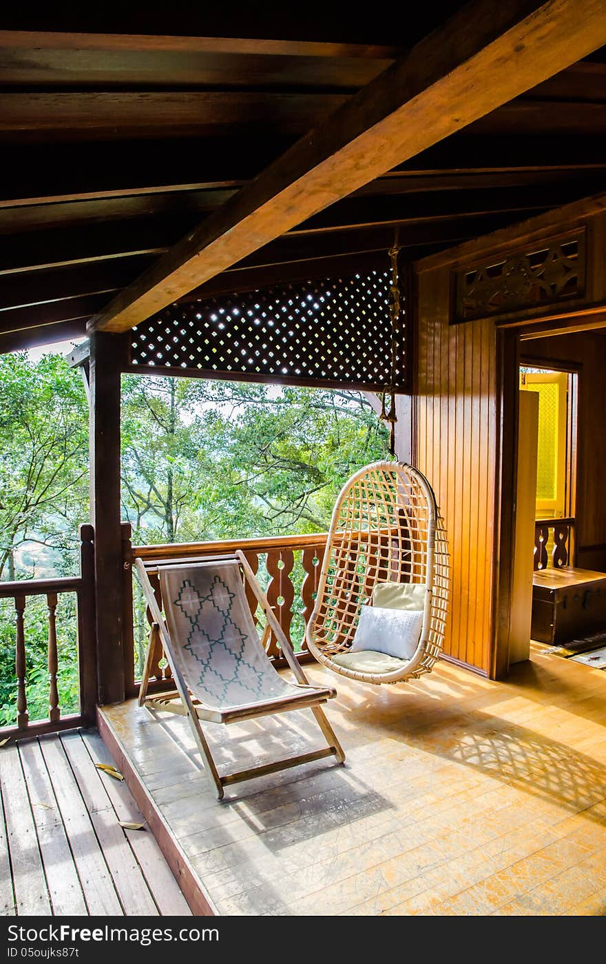 Chairs inside a wooden house resort