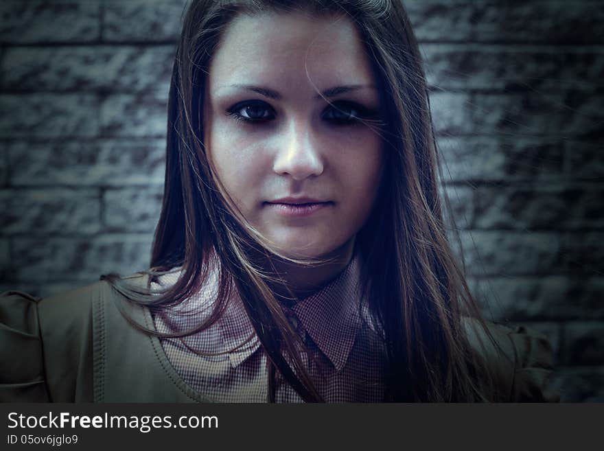 Portrait of serious beautiful girl outdoor