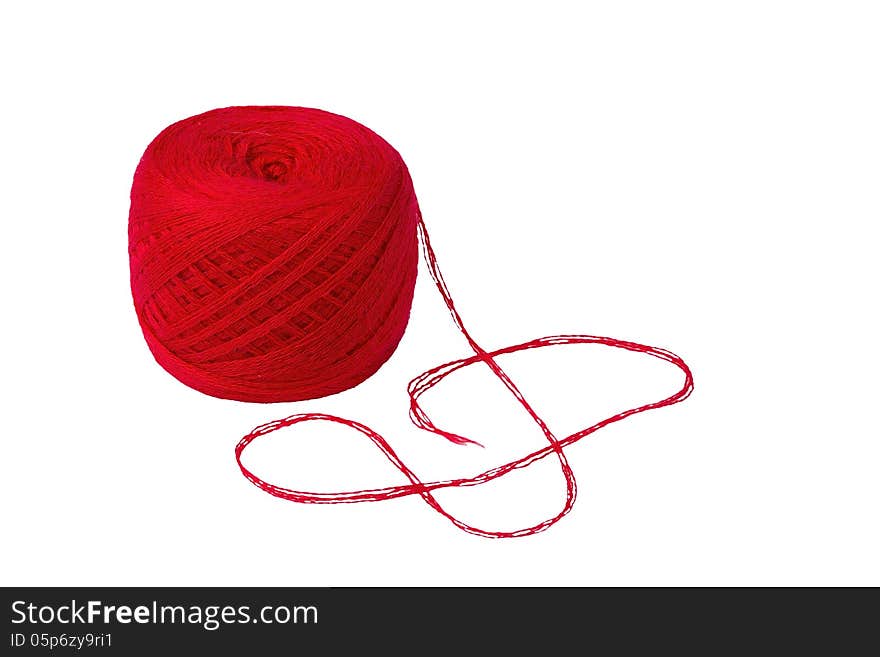 Ball Of Deep Red Yarn Isolated