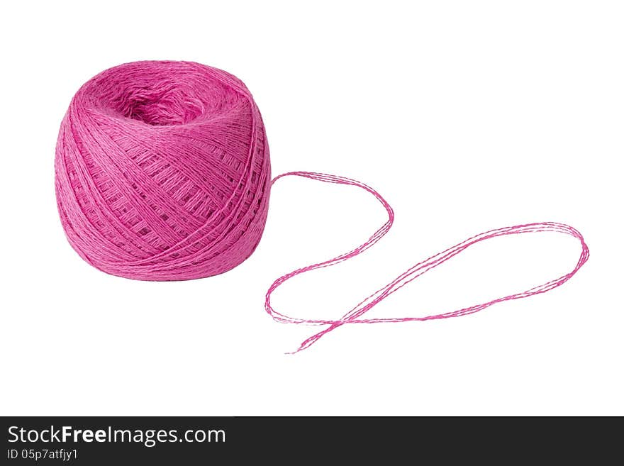 Ball of pink yarn isolated on white