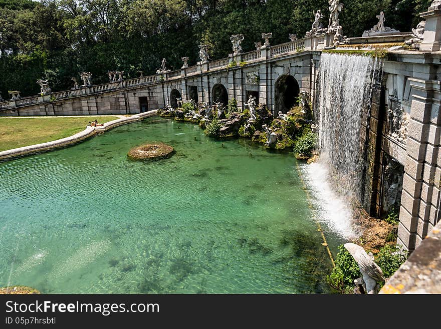 Waterfall in the Gardens of the Royal Palace, Caserta, Italy