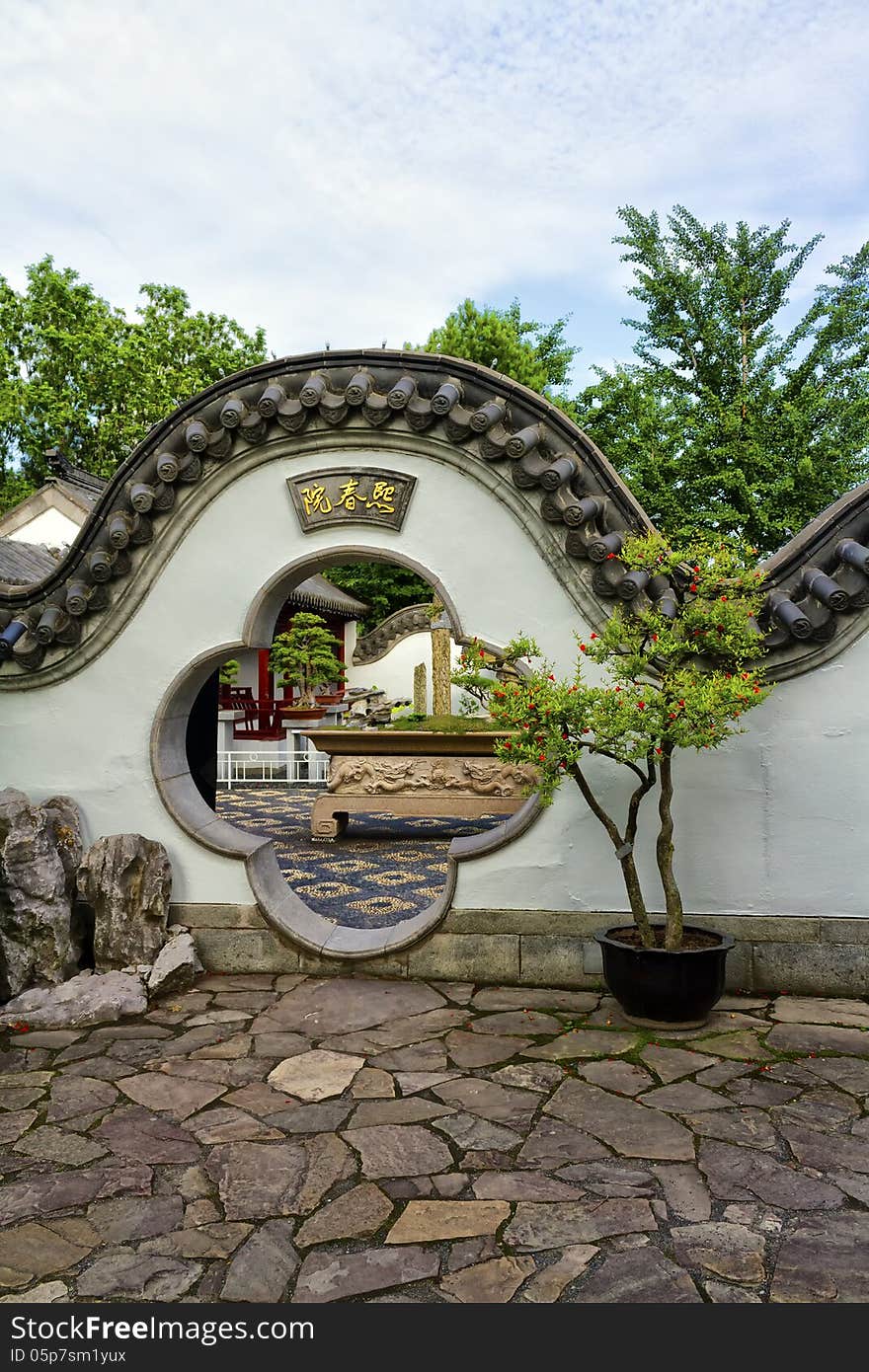 Entrance to a Chinese style inspired garden. Entrance to a Chinese style inspired garden