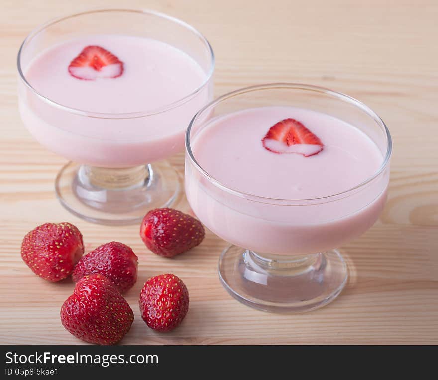 Strawberry dessert with yogurt , selective focus