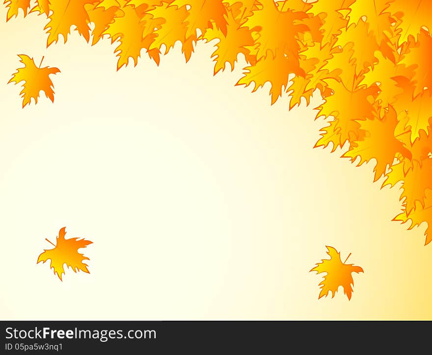 Background in warm colors with yellow maple leaves.