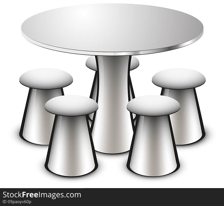 Table and chairs metal texture illustration with shadow EPS 10