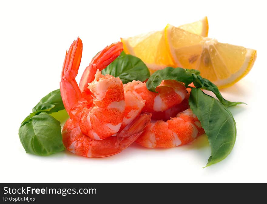 Prawn salad. Simple and basil of shrimp