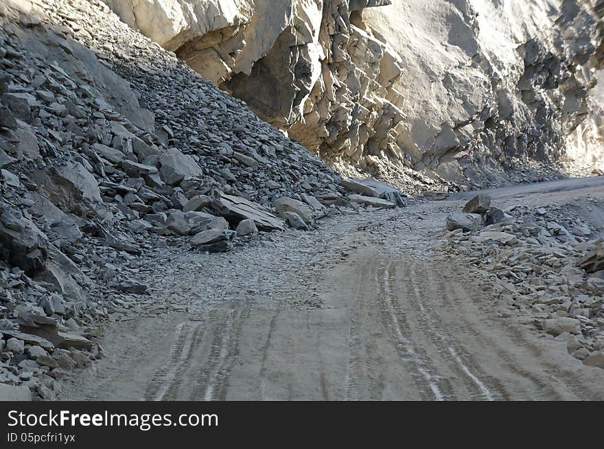 Adventurous road along high mountain 3,400+ m above the sea level. Adventurous road along high mountain 3,400+ m above the sea level.