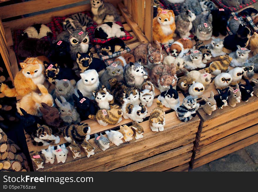 Stuffed toys at market place in Wrocław