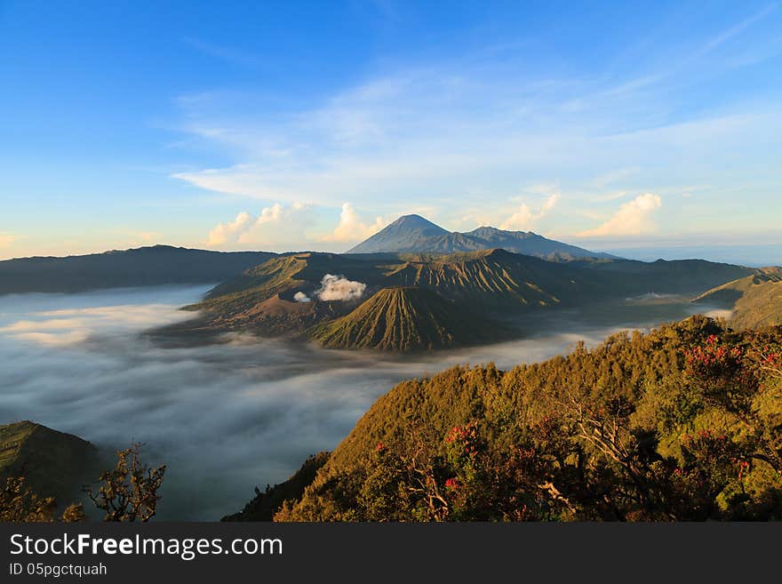 Bromo Mountain in Tengger Semeru National Park at sunrise, East Java, Indonesia