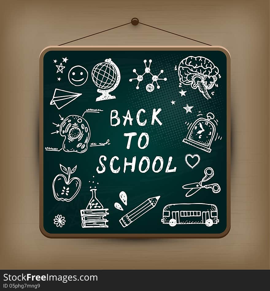 Hand-drawn school set. Back to school illustration.