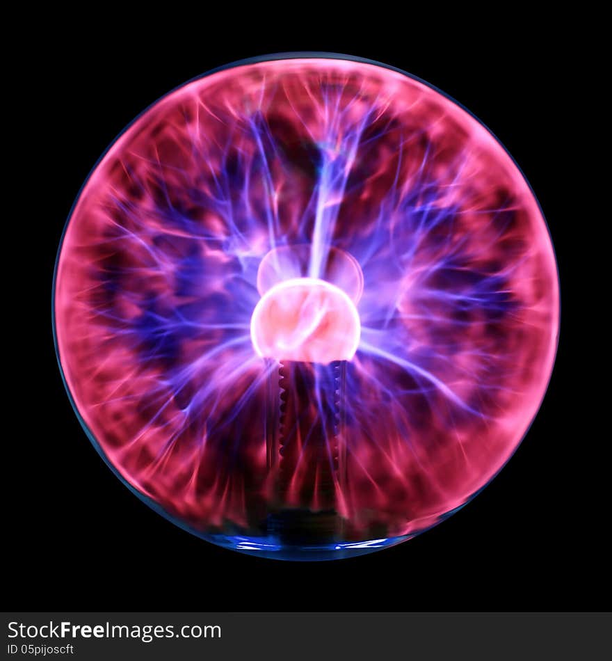 Plasma ball with smooth magenta-blue flames isolated on a black background. Plasma ball with smooth magenta-blue flames isolated on a black background.