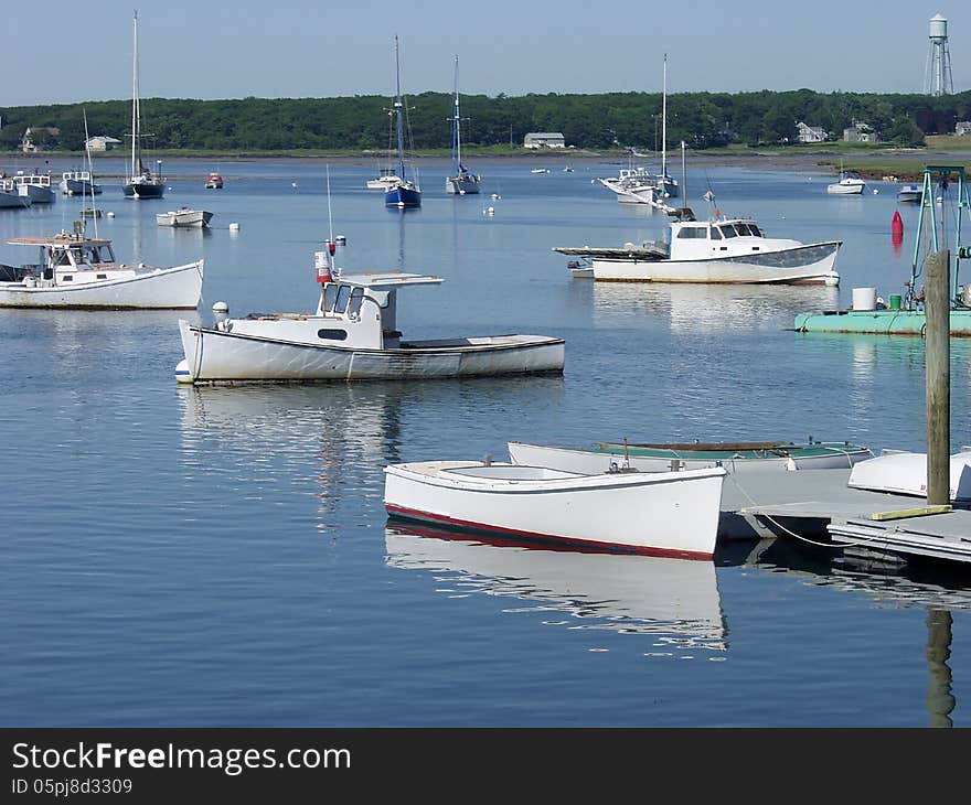 Maine Lobster Boats In Harbor.