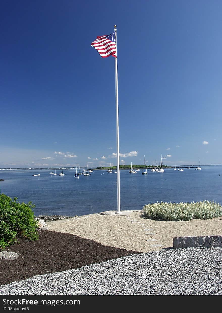 USA Flag fly over the bay at Biddeford Pool, Mainer. USA Flag fly over the bay at Biddeford Pool, Mainer