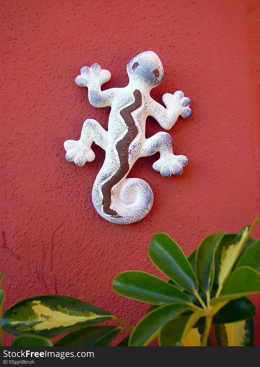 Tricolor lizard crawling up the wall color. Tricolor lizard crawling up the wall color