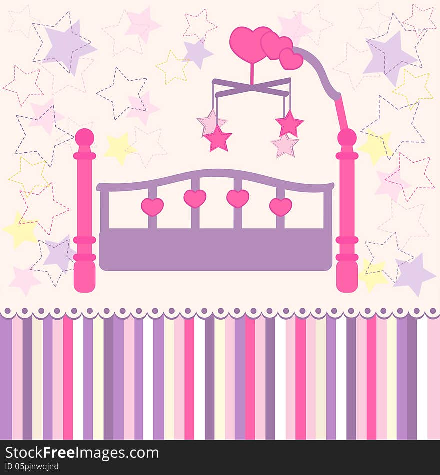 Baby bed with carousel - vector illustration