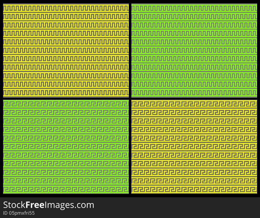 A collection of 2 Greek key pattern designs, with 2 colour schemes. A collection of 2 Greek key pattern designs, with 2 colour schemes