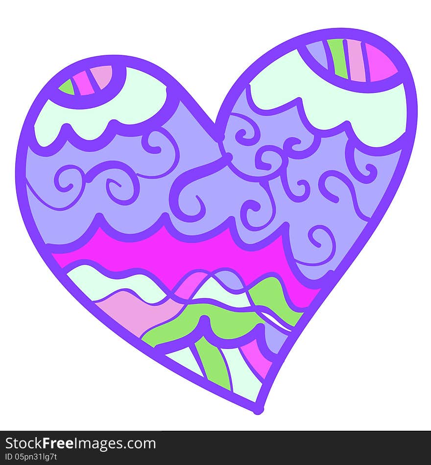 Funny Colorful Heart With Curls.