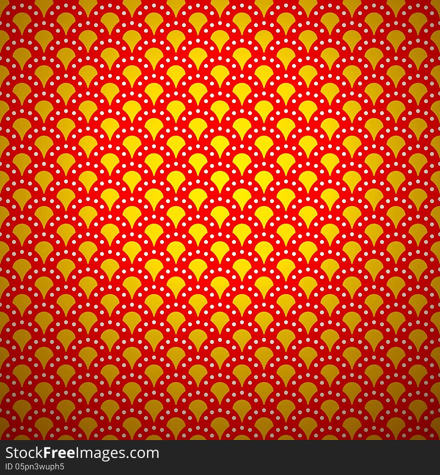 Excellent traditional asian pattern with golden ornament (seamlessly tiling). Vector illustration for your fashion design. Red and yellow color.