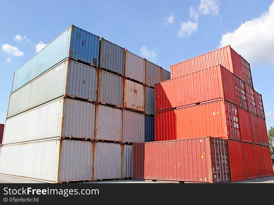 Containers in a harbour waiting for shipping