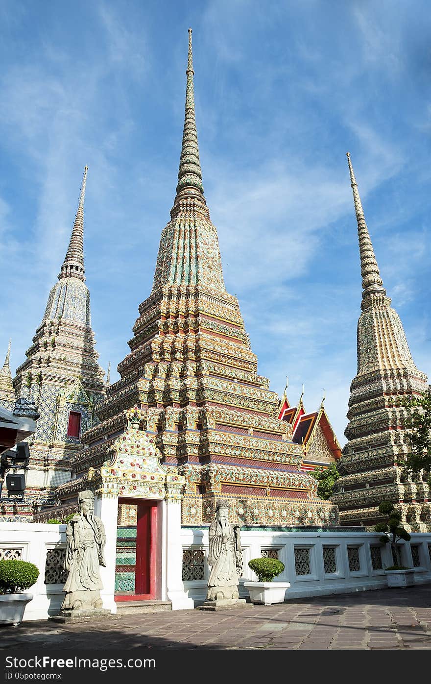 Pagoda in blue sky Thailand .