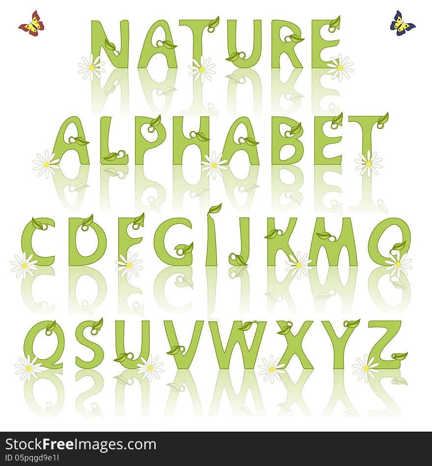 Botanical set of letters with leaves on white background. Vector illustration. Botanical set of letters with leaves on white background. Vector illustration.