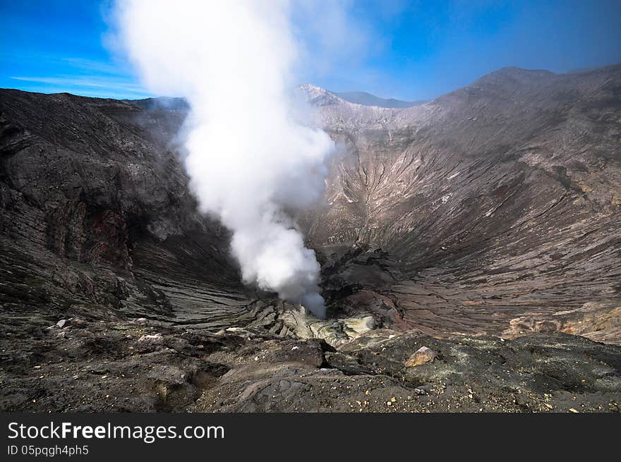 Smoke at Bromo crater, Indonesia