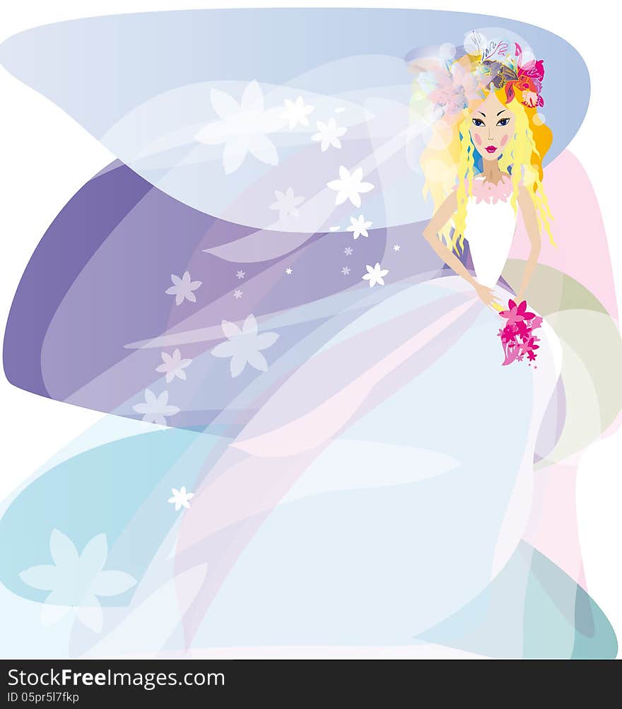 Vector graphic image with beautiful bride portrait